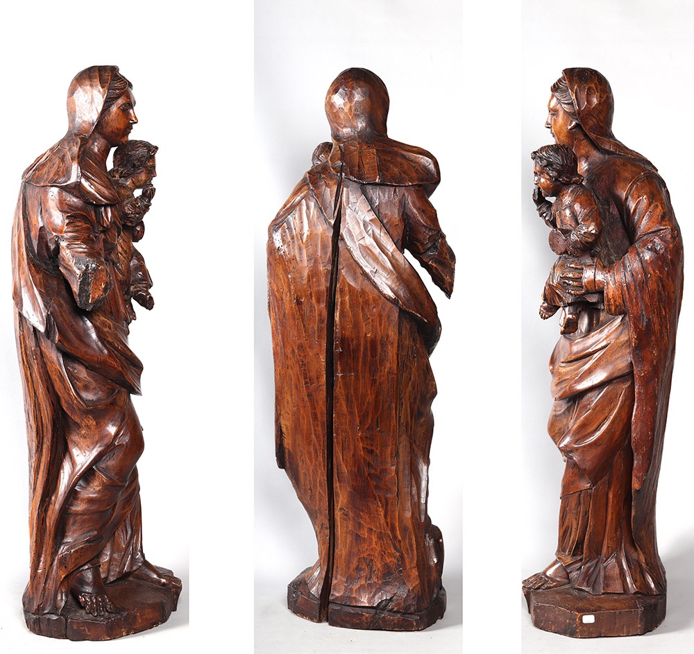 Epoque XVIII°, 90 cm, Vierge à l’enfant, Grande sculpture en bois-photo-3