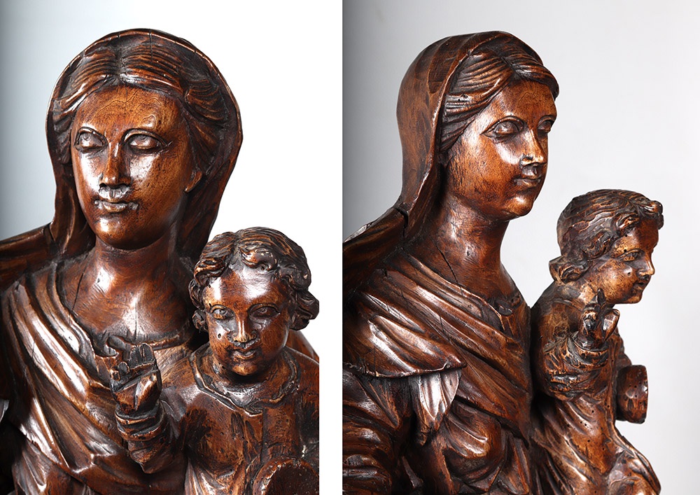 Epoque XVIII°, 90 cm, Vierge à l’enfant, Grande sculpture en bois-photo-4