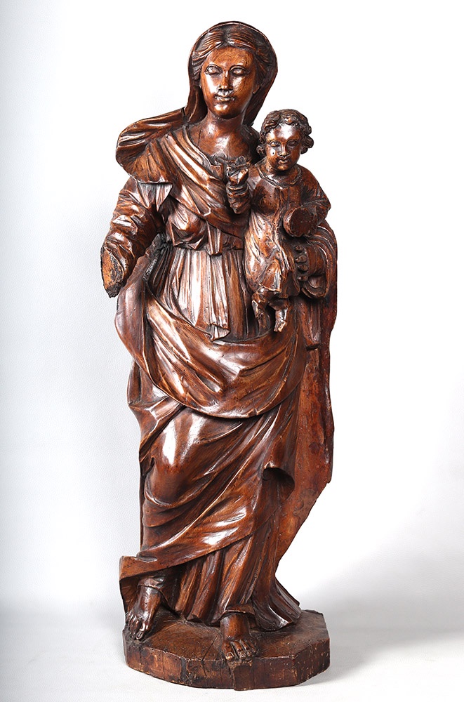 Epoque XVIII°, 90 cm, Vierge à l’enfant, Grande sculpture en bois
