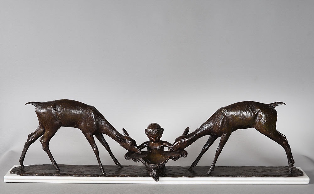 Bronze, 1925, 94 Cm, Ary Bitter, Cast By Susse, “does Drinking”