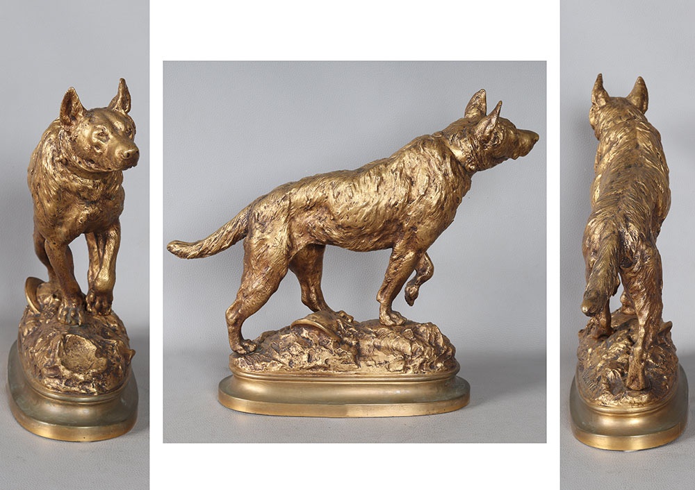 19th-century Bronze, Prosper Lecourtier 1855–1924, Pointing Dog-photo-3