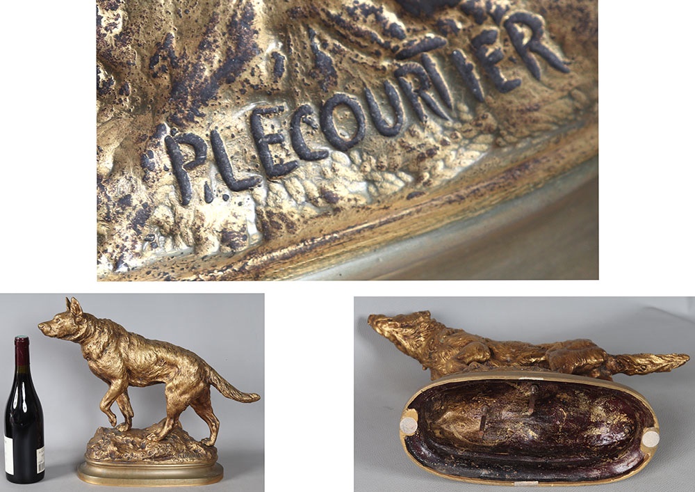 19th-century Bronze, Prosper Lecourtier 1855–1924, Pointing Dog-photo-4