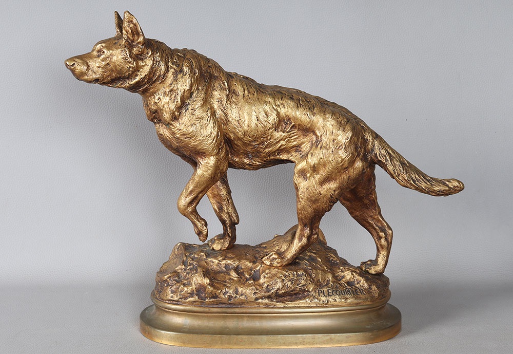 19th-century Bronze, Prosper Lecourtier 1855–1924, Pointing Dog