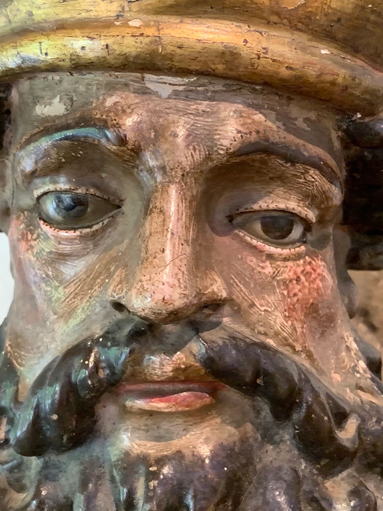 Sculpture XVII°, 195cm, du Papes Saint SIXTE II°, en bois polychrome, yeux en verre -photo-3