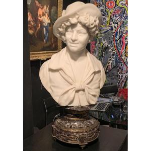 Large Marble 76 Cm, From The Beginning Of The 19th Century, Young Romantic Man, Allegory Of Summer.