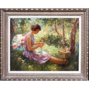 Impressionist Painting By André Galzenati 1890/1970, Young Woman In Summer