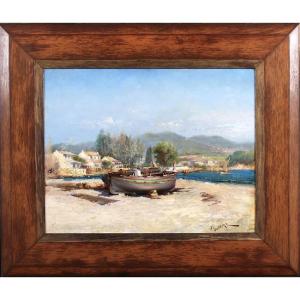 Louis Nattero 1870 / 1915, Mediterranean Seaside, Oil On Canvas.