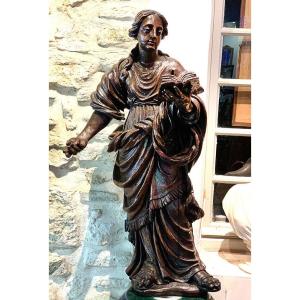 Large 18th Century Sainte Anne, 100 Cm, Solid Wood Sculpture