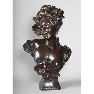 Bronze 19th Century, 63 Cm, Signed: Charles Théodore Perron 1862/1934, Bust Of A Woman French School
