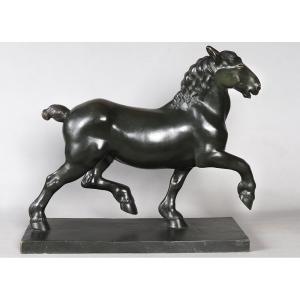 Cheval en Bronze daté de 1917, 53 cm, Karl Trumpf 1891/1959, Le dressage
