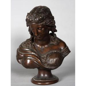 Bronze du XIX ème siècle, buste de d'Ariane, femme de Dionysos