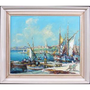 Martigues, Painting By Maurice Barle 1903 / 1961, Fishermen 