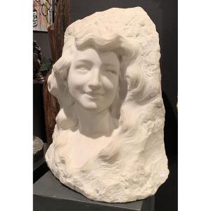 Carrara Marble Around 1900, By Etienne Lenhoir Active Around 1880/1910, Young Woman 