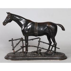 Bronze XIX ème, animalier, cheval de course, Ecole Francaise