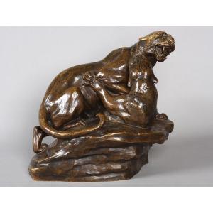 Art Deco Bronze, Friedrich Gornik 1877 / 1943, Panthers In Fight, Austrian School