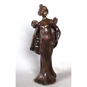 Bronze 19th Century, 51 Cm, Jean Gautherin 1840/1890, Young Woman With Bare Breasts