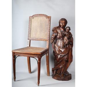Epoque XVIII°, 90 cm, Vierge à l’enfant, Grande sculpture en bois