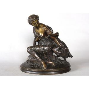 Bronze 19th Century, By D. Mercier, Leda And The Swan