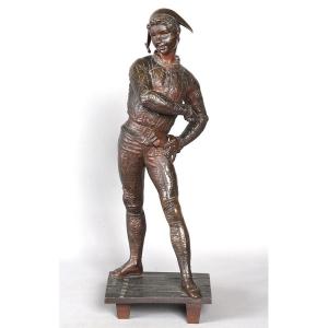 Bronze XIX ème, 54 cm, signé de Emile LAPORTE 1858/1907, Arlequin