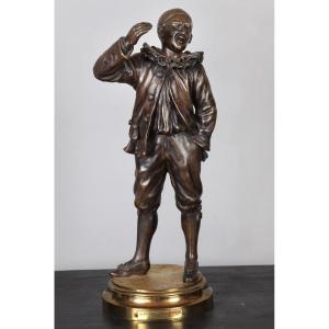 Emile ENGLER, Bronze fin XIX ème, 37 cm, Pierrot à la mouche