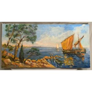 Côte d’Azur, 100 cm, signé : Charles Blondin , vers 1950, Provence, Marine