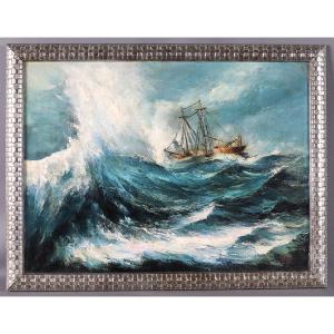 Marine dans la tempête, 81 cm, signé, vers 1940/60