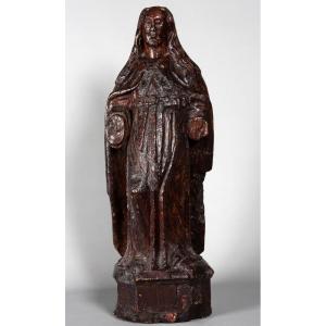 Grande sculpture en bois 72 cm, en chêne du 16 ème siècle, Vierge, Sainte