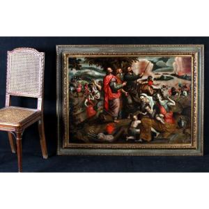 Ecole Flamande XVI ème, 130cm, Atelier Maître Fils Prodigue 1530/1580, passage mer rouge