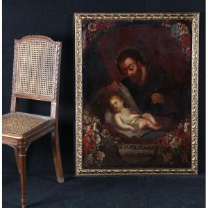 École Italienne du 17 ème, 107 cm,  Joseph veillant l’enfant Jésus
