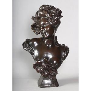 Bronze, 19th Century, 63 Cm, Signed Charles Théodore Perron (1862-1934), Bust Of A Woman, French School, 19th Century