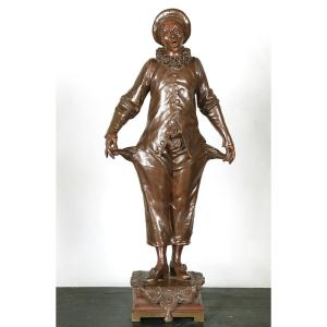 Adrien GAUDEZ 1845/1902, Bronze 55 cm, Pierrot, XIX ème 