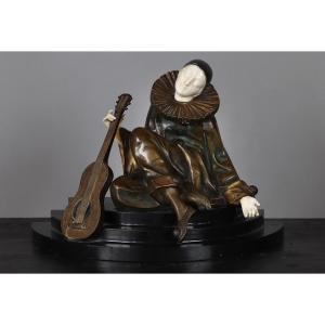 Alfred GILBERT 1854/1934, Art Déco, Chryséléphantine, Pierrot 