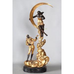 Bronze début XX ème, 73 cm, L. RAPHAEL, Pierrot, Art déco