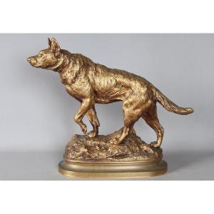 Bronze XIX ème, Prosper LECOURTIER 1855 / 1924, Chien à l’arrêt