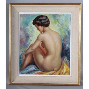 Albert Genta 1901/1989, Female Nude, 72 Cm, Oil On Canvas