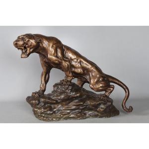 Bronze 19th Century, Thomas Cartier, 45 Cm, Roaring Panther