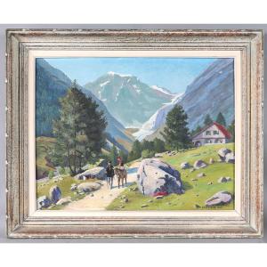 Signé Ch. LEFERVRE, 80 x 50 cm, Montagne en été, daté : 1957