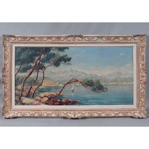 Signé Raoul XIM, 119 cm, vue de Côte d’Azur, Sud France, vers 1960 / 70