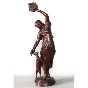 Bronze XIX ème, Eugène MARIOTON, 70 cm, Esméralda et sa chèvre.
