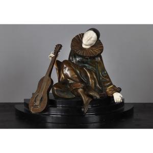 Bronze, Alfred GILBERT 1854/1934, Art Déco, Chryséléphantine, Pierrot 