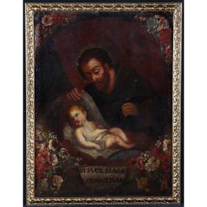 École Italienne du 17 ème, 107 cm, Joseph veillant l’enfant Jésus