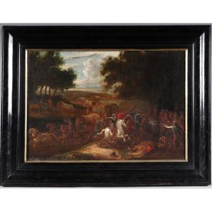 17th-century French School, Circle Of Van Der Meulen, 74 Cm, *the Attack On The Convoy*