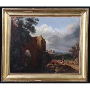 19th-century Landscape, French School, Rural Scene With Ruins