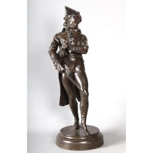 Bronze XIX ème, 62 cm, Jean Jules SALMSON 1823/1902, Le Violoniste sous l’Empire, Ecole Françai
