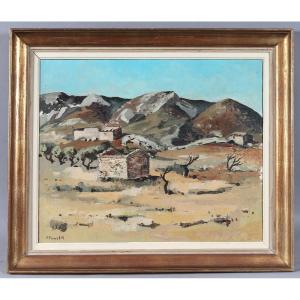 Signé Pierre PAUL HUEBER, 90x70 cm, vue de Provence, Sud France, vers 1960 / 70
