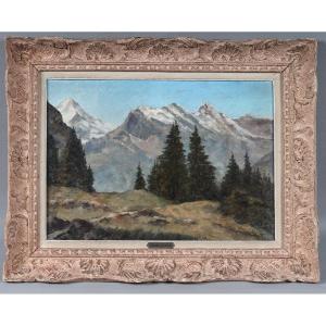 Signé Clement CASTELLI, vue de Montagne, 85 x 67 cm