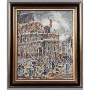 Fernand Laval, 90x77 Cm, Paris, Dated 1953, Les Halles, Saint-eustache Church