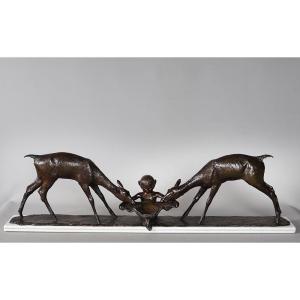 Bronze, 1925, 94 Cm, Ary Bitter, Cast By Susse, “does Drinking”