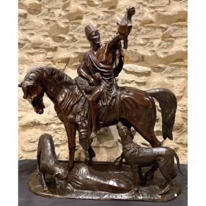 Très grand Bronze Orientaliste 100x90 cm, Max Arthur WAAGEN 1833/1898, retour de chasse, début