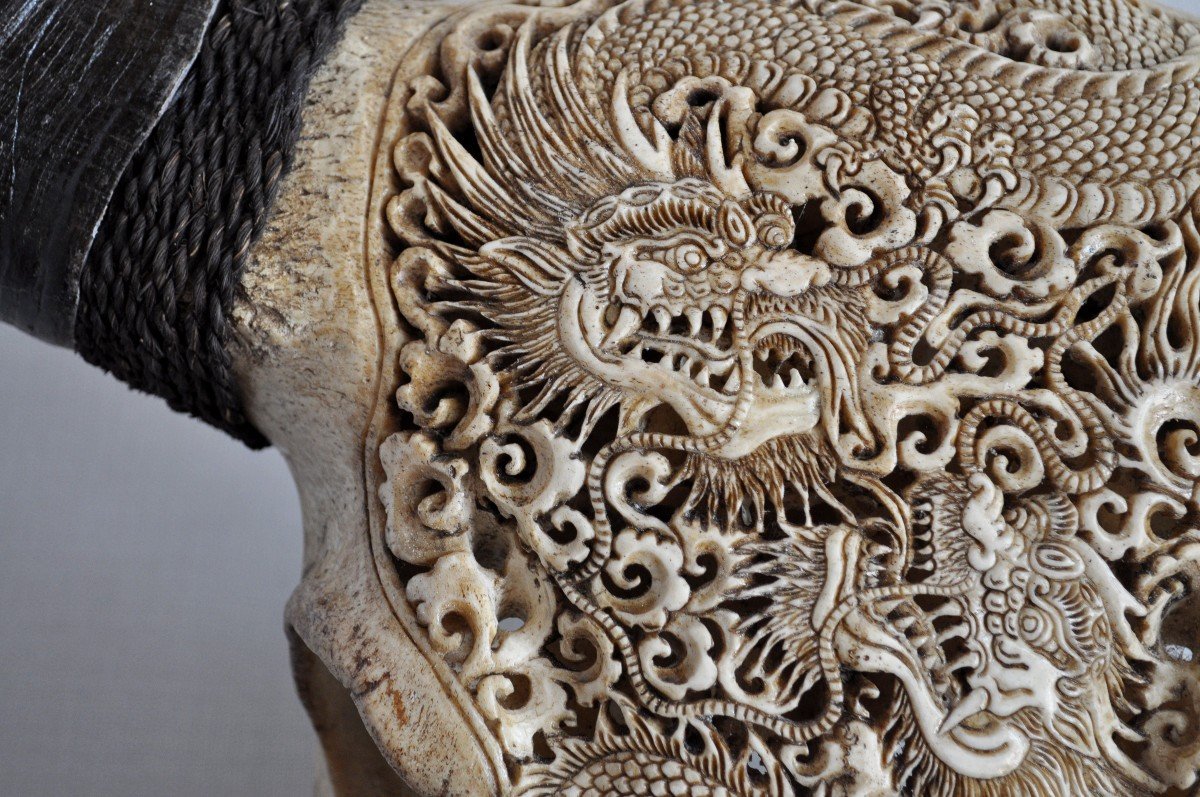 Sculpture - Buffalo Skull - Carved - Dragon Decorations-photo-1